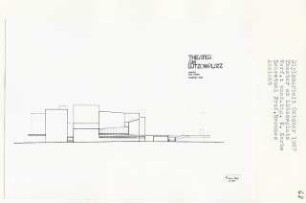 Theater am Lützowplatz, Berlin-Tiergarten (Diplomarbeit bei Bernhard Hermkes): Ansicht von Osten 1:200