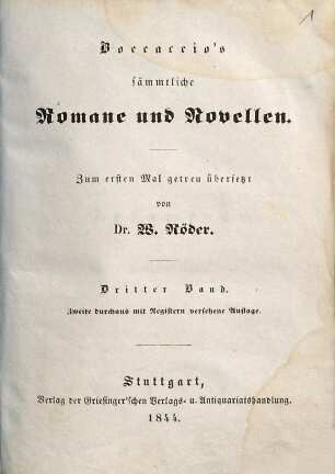 Boccaccio's sämmtliche Romane und Novellen, 3. [Dekameron ; Bd. 3]