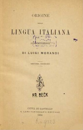 Origine della lingua italiana : Dissertazione di Luigi Morandi