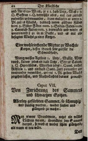 Caput VII. Von Zurichtung des Sammets und schwartzen Spitzen.
