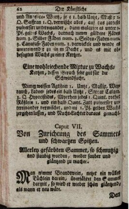 Caput VII. Von Zurichtung des Sammets und schwartzen Spitzen.