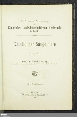 Katalog der Säugethiere : mit 52 Textabbildungen