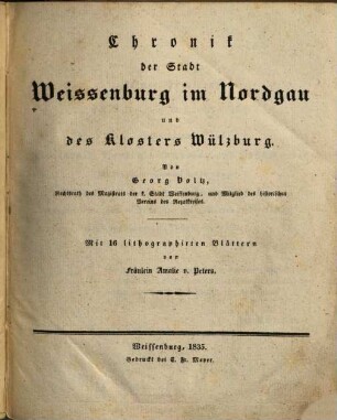 Chronik der Stadt Weissenburg im Nordgau und des Klosters Wülzburg