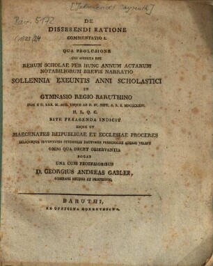 De disserendi ratione commentatio ..., 1