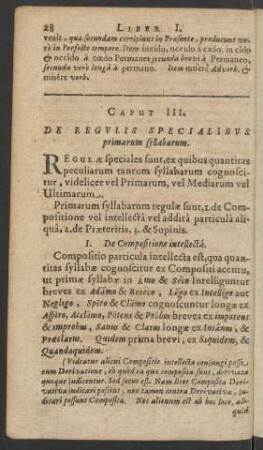 Caput III. De Regulis Specialibus primarum syllabarum