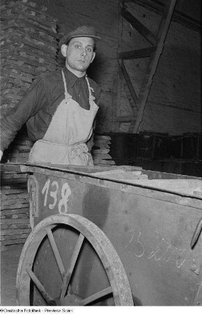 Arbeiter mit einem Karren voller Steine