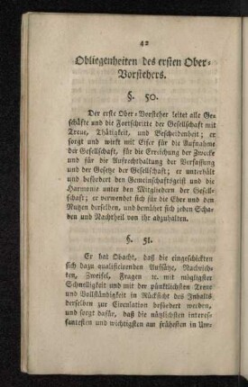 Obliegenheiten des ersten Ober-Vorstehers.