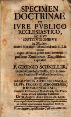 Specimen doctrinae ex iure publico eccles.