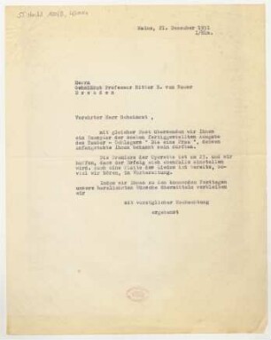 Brief an Emil von Sauer : 21.12.1931
