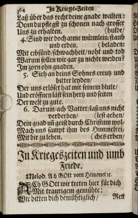 In Kriegszeiten und umb Friede.