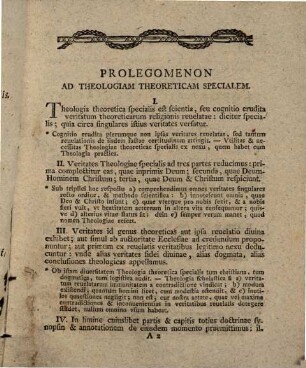 Theologiam theoreticam specialem