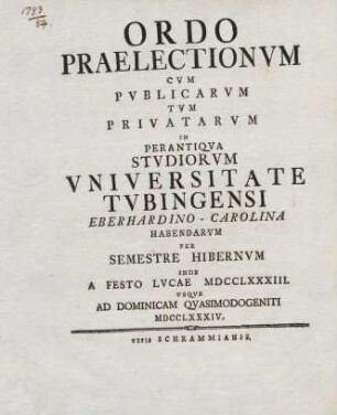 Vorlesungsverzeichnis 1783/84