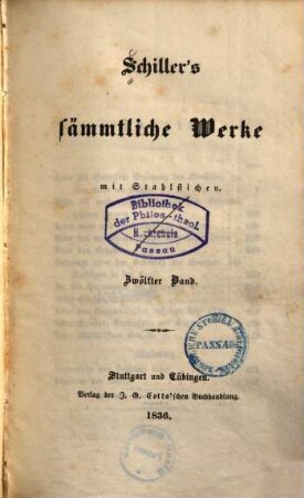 Schiller's sämmtliche Werke : mit Stahlstichen. 12