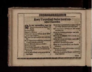 Kurtz Verzeichnis/ dieses hierin[n] verfassten Unterrichts.