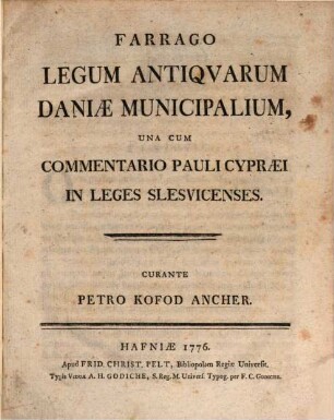 Farrago legum antiquarum Daniae municipalium