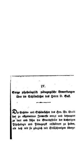Einige psychologisch-pädagogische Bemerkungen über die Schädellehre des Herrn D. Gall
