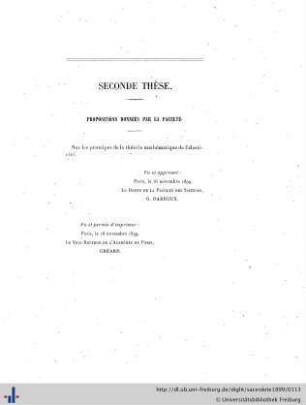 Second Thèse. Propositions données par la faculté.
