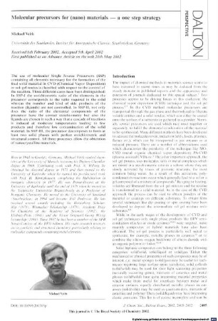 Molecular precursors for nano materials : a one step strategy