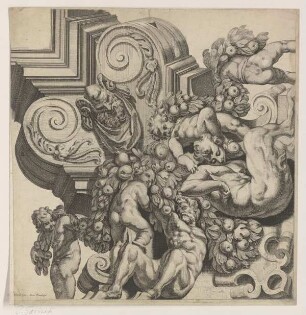 Satyrn und Putti mit Girlande