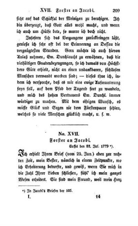 No. XVII. Forster an Jacobi