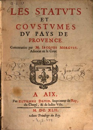 Les Statuts et Coustumes du Pays de Provence