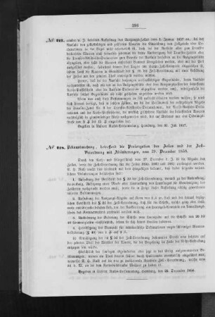 Bekanntmachung, betreffend die Prologation des Zolles und der Zoll-Verordnung mit Abänderungen, vom 29. December 1858.