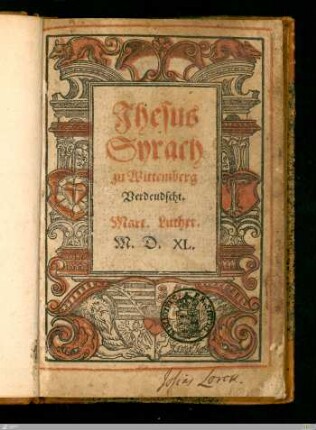 Jhesus Syrach zu Wittemberg Verdeudscht