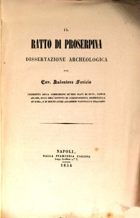 Il ratto di Proserpina : Dissertazione archeologica