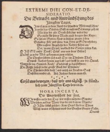 Extremi Diei Con-Et-De-Sideratio. Die Betracht- und Anwündschung des Jüngsten Tages.