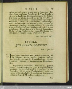 Litterae Iuramenti Praestiti. Tom. IV. pag. 258.