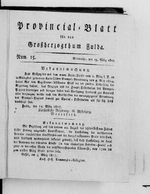 Num. 15, Ausgabe vom 19. März 1817