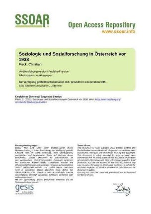 Soziologie und Sozialforschung in Österreich vor 1938