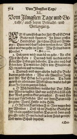 XL. Vom Jüngsten Tage und Gericht/ auch deren Betracht- und Verlangung.