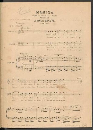 N°. 7. Escena. : [Extracto para piano y vocales tenores y bajos]