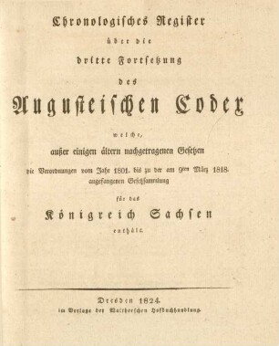 Forts. 3, Reg,: Codex Augusteus, Oder Neuvermehrtes Corpus Juris Saxonici