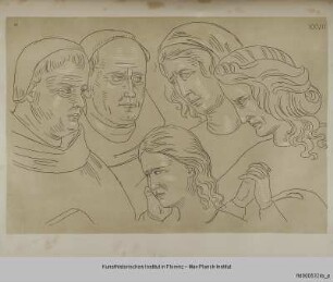Köpfe zweier Geistlicher und von drei Frauen aus dem Giotto-Zyklus von Assisi (Szene XXVII)