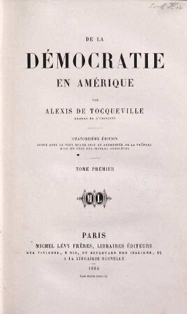 Œuvres complètes d'Alexis de Tocqueville. 1, De la démocratie en Amérique ; 1