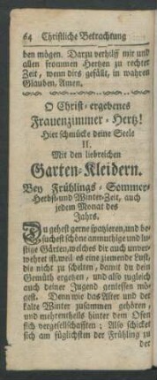 II. Mit den liebreichen Garten-Kleidern