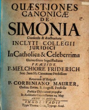Quaestiones Canonicae De Simonia
