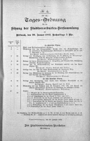 Tages-Ordnung, 29. Januar 1902