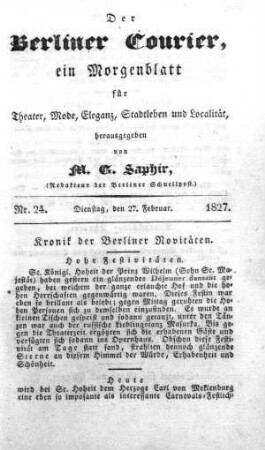 Nr. 24, Den 27ten Februar 1827