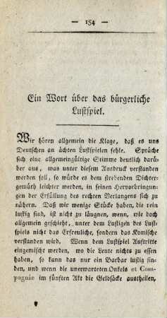 Ein Wort über das bürgerliche Lustspiel.