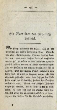 Ein Wort über das bürgerliche Lustspiel.