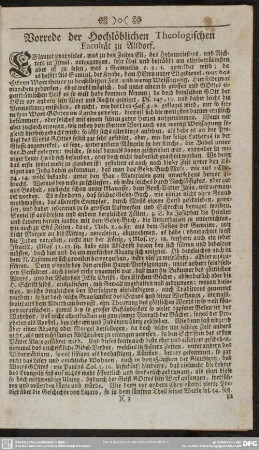 Vorrede der Hochlöblichen Theologischen Facultät zu Altdorf