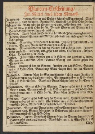 Planeten-Erscheinung/ Im Mittel eines jeden Monats.