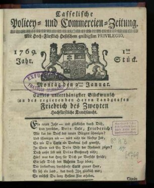 1tes Stueck, Montag den 2ten Januar 1769