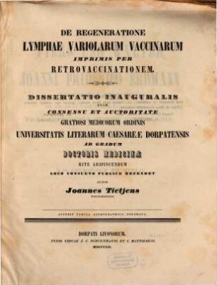 De regeneratione lymphae variolarum vaccinarum : imprimis retrovaccinationem ; dissertatio inauguralis