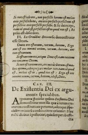 Cap. III. De Existentia Dei ex argumentis specialibus