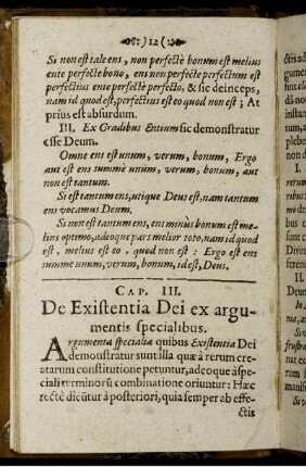 Cap. III. De Existentia Dei ex argumentis specialibus