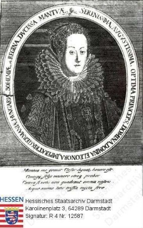 Eleonore Kaiserin v. Österreich geb. Gonzaga von Mantua (1598-1655) / Porträt in Medaillon, mit Umschrift und Sockelinschrift, Brustbild